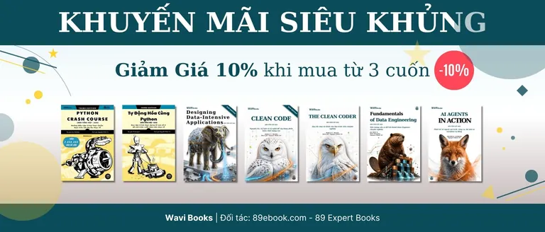 Banner Wavi Books khuyến mãi giảm giá 10 phần trăm khi mua từ 3 cuốn