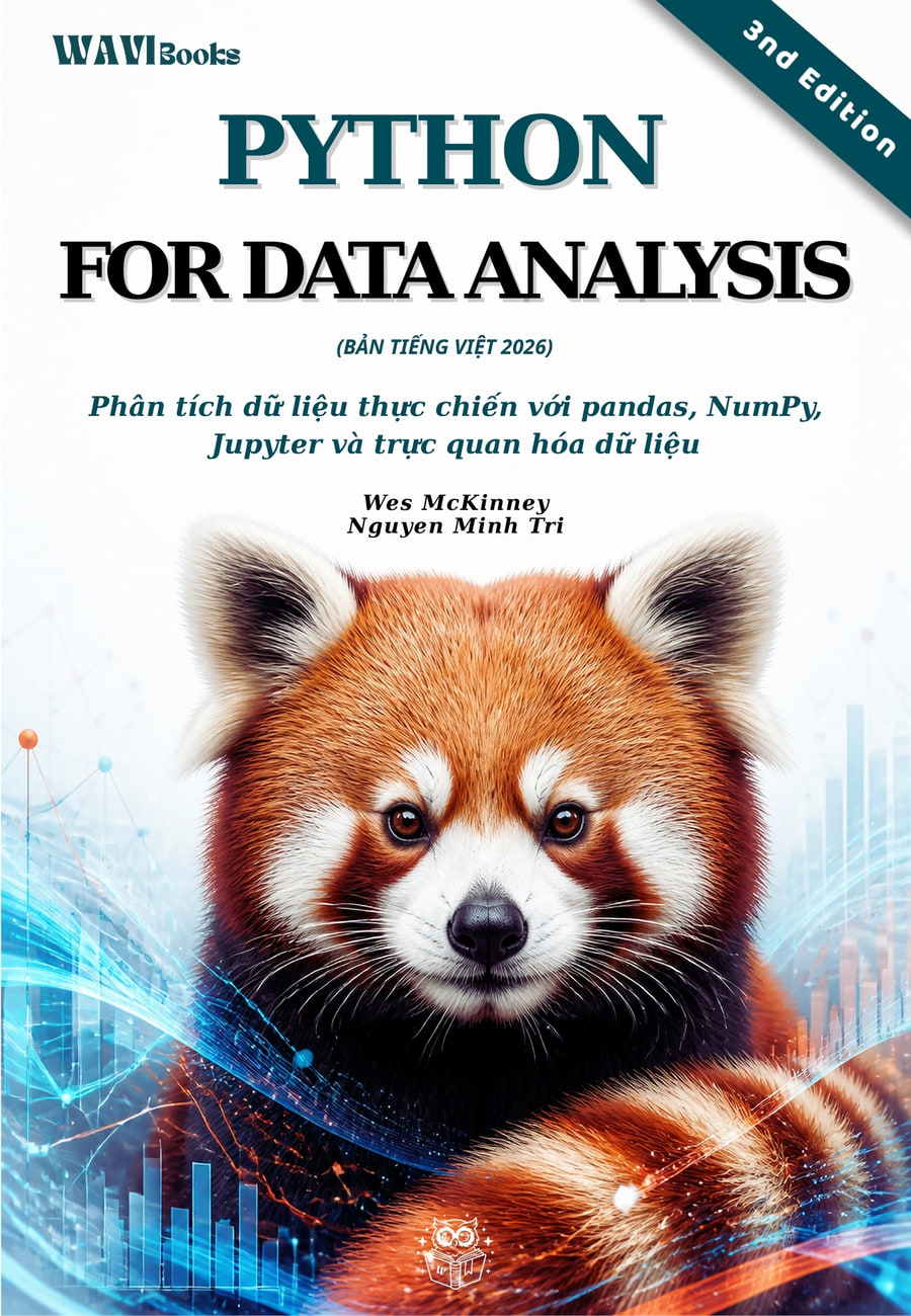 Bìa sách Python for Data Analysis bản tiếng Việt của Wes McKinney – sách Python for Data Analysis tiếng Việt tại Wavi Books · 3rd Edition · bản tiếng Việt 2026